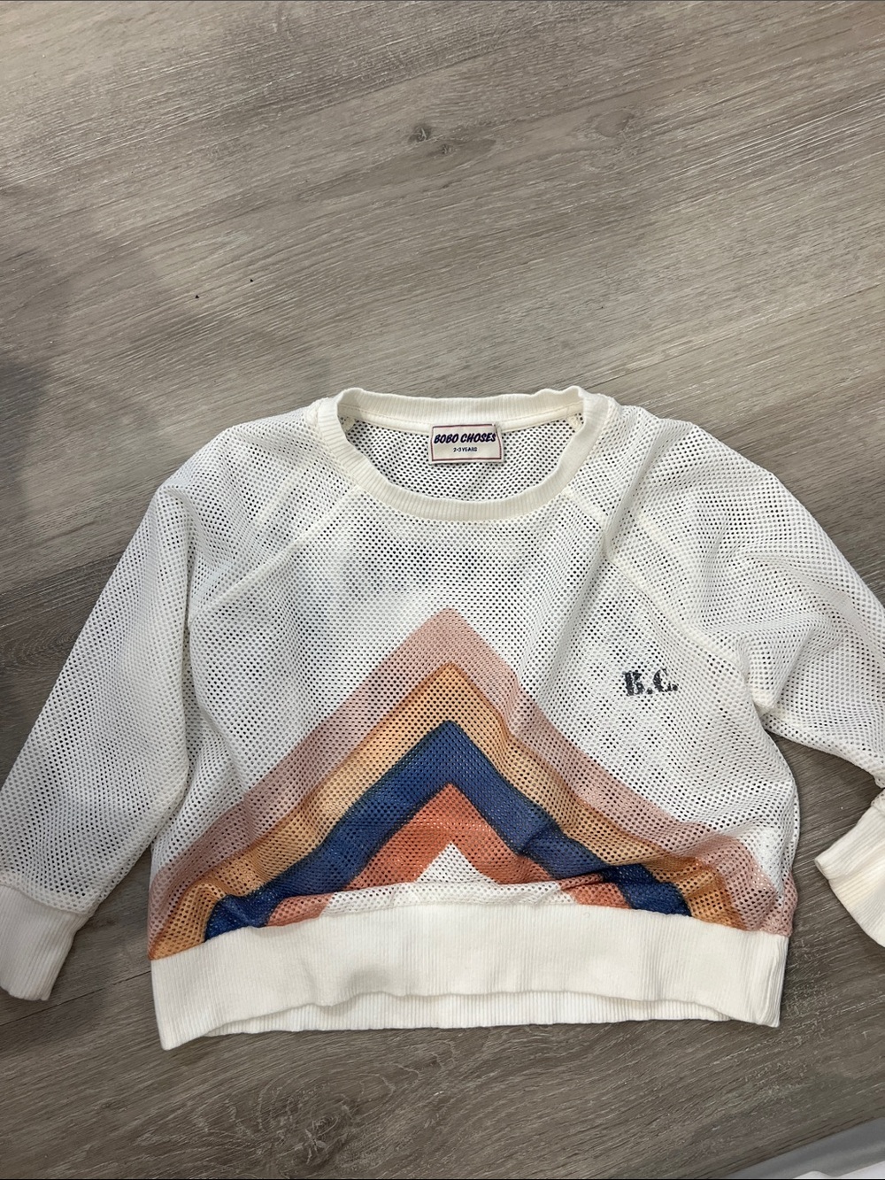 Bobo Choses White Mesh Sweatshirt with Blue, Orange & Pink Chevron